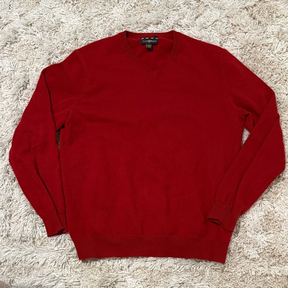 Red Cashmere V-Neck Sweater
